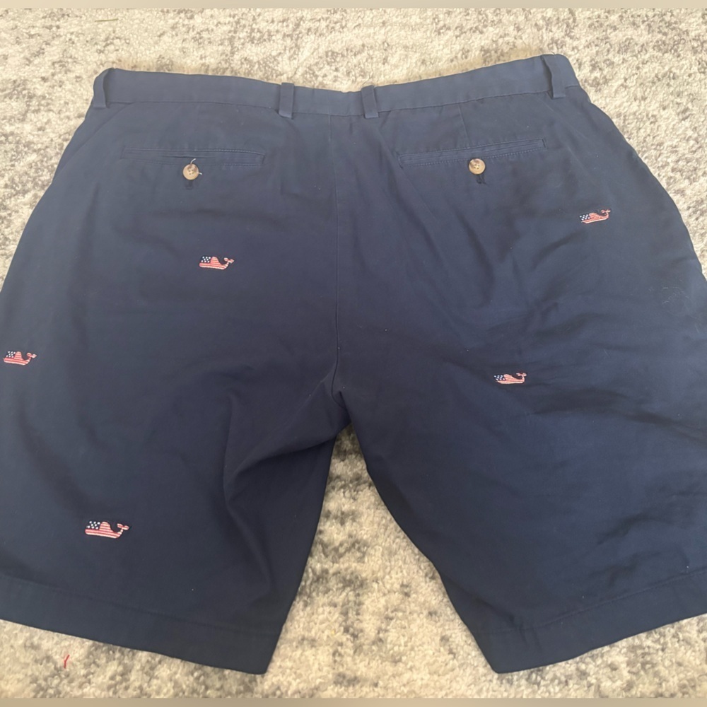 Vineyard Vines American Flag Whale Embroidered Chino Shorts Navy Size 38